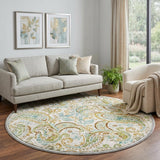 8' Ivory And Teal Paisley Shag Washable Round Rug With UV Protection - HomeRoots - Flyclothing LLC
