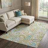 8' X 10' Ivory And Teal Paisley Shag Washable Area Rug With UV Protection - HomeRoots - Flyclothing LLC