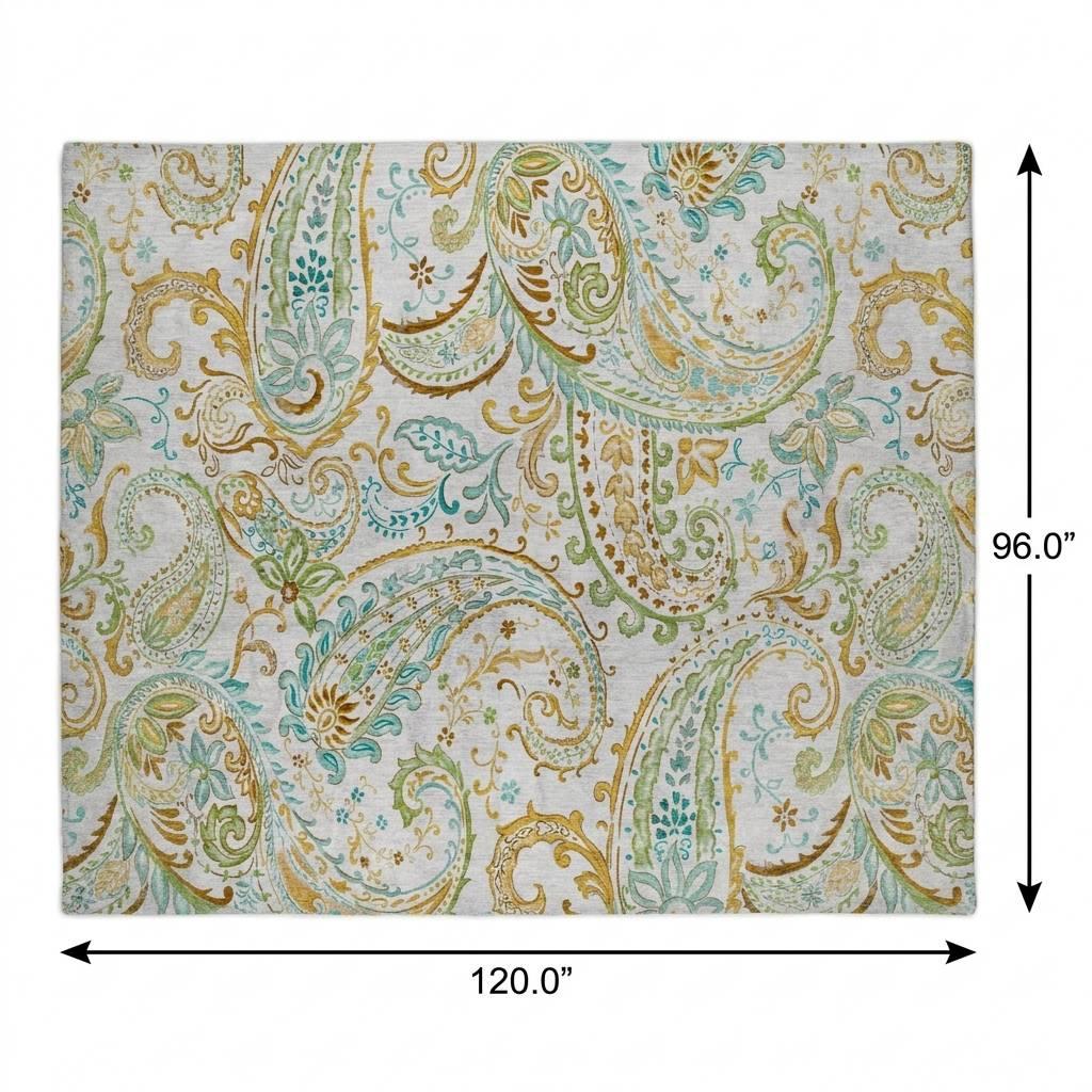 8' X 10' Ivory And Teal Paisley Shag Washable Area Rug With UV Protection - HomeRoots - Flyclothing LLC