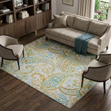 9' X 12' Ivory And Teal Paisley Shag Washable Area Rug With UV Protection - HomeRoots - Flyclothing LLC