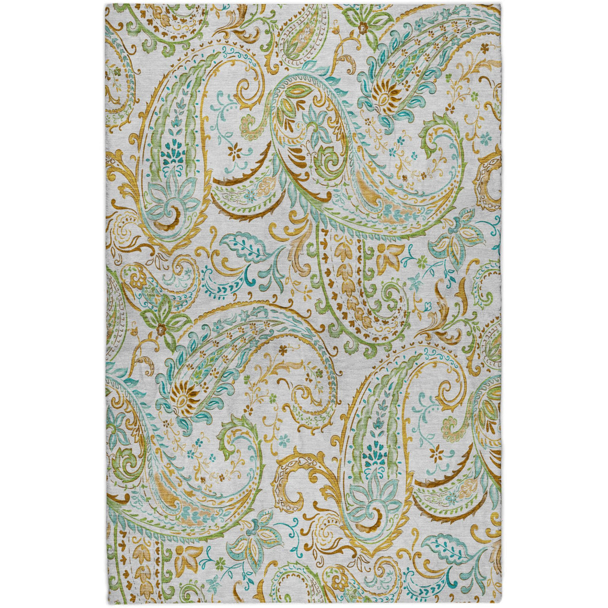 9' X 12' Ivory And Teal Paisley Shag Washable Area Rug With UV Protection - HomeRoots - Flyclothing LLC