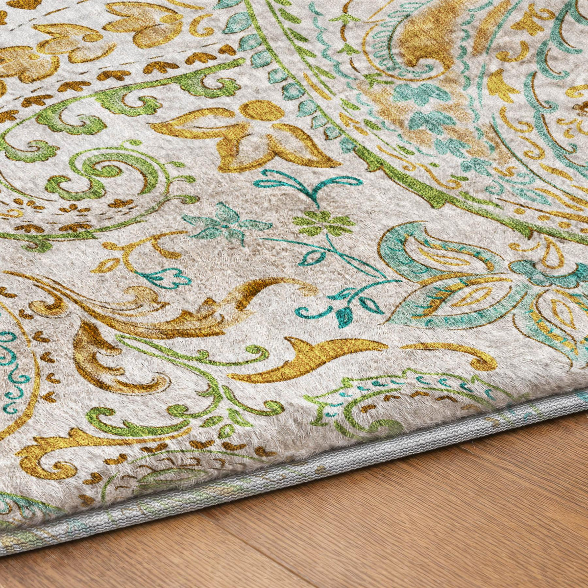 9' X 12' Ivory And Teal Paisley Shag Washable Area Rug With UV Protection - HomeRoots - Flyclothing LLC