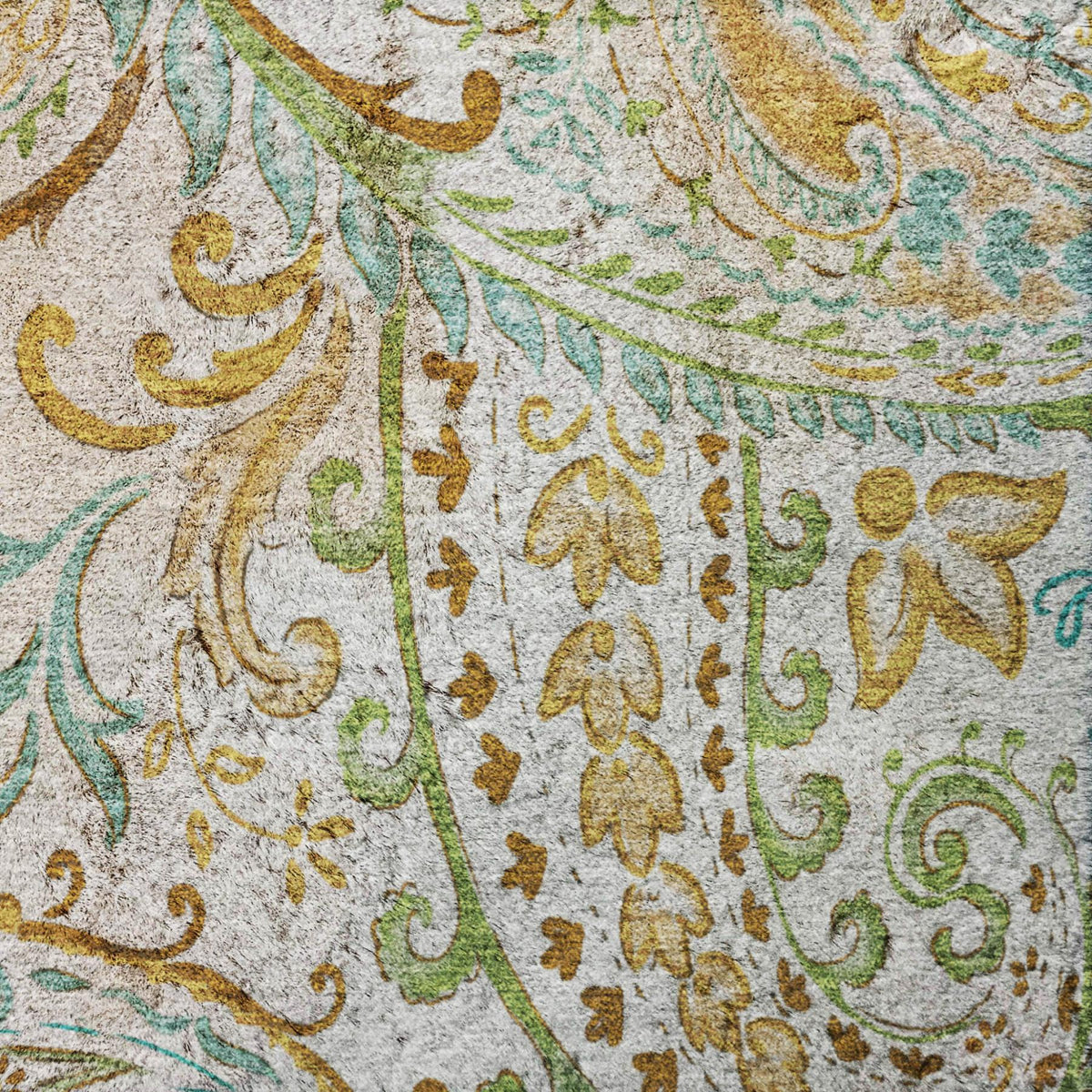 9' X 12' Ivory And Teal Paisley Shag Washable Area Rug With UV Protection - HomeRoots - Flyclothing LLC