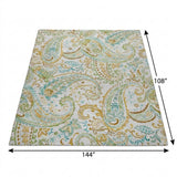 9' X 12' Ivory And Teal Paisley Shag Washable Area Rug With UV Protection - HomeRoots - Flyclothing LLC