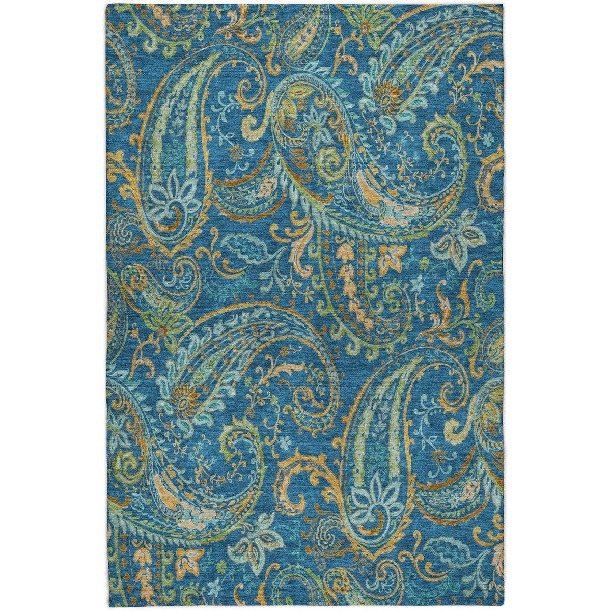5' X 8' Navy Blue And Teal Paisley Shag Washable Area Rug With UV Protection - HomeRoots - Flyclothing LLC