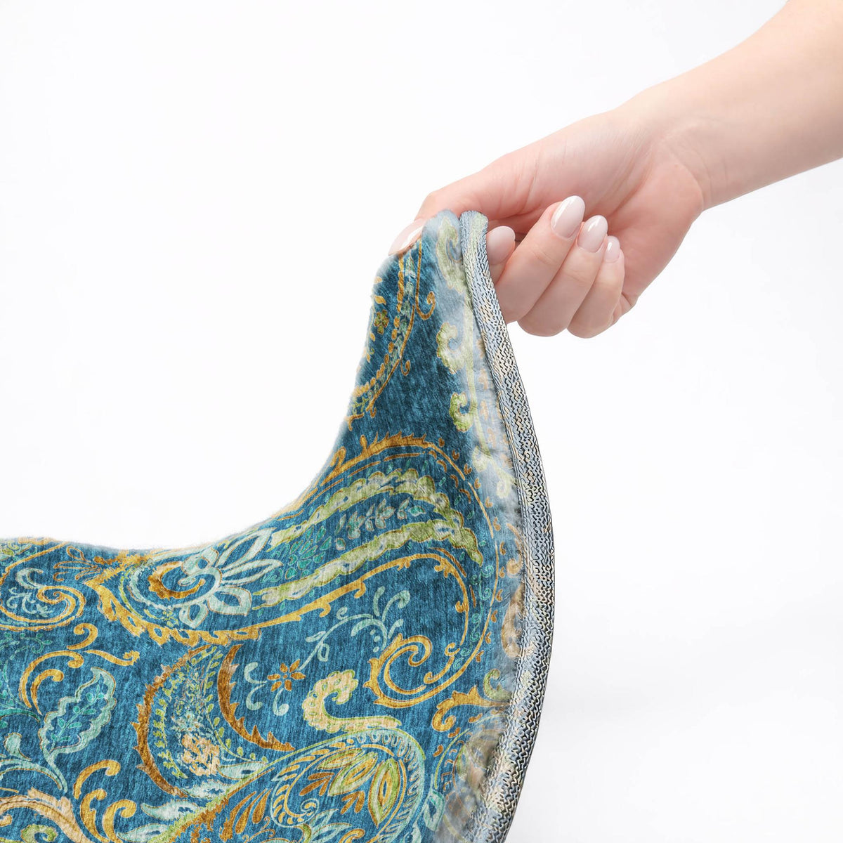 5' X 8' Navy Blue And Teal Paisley Shag Washable Area Rug With UV Protection - HomeRoots - Flyclothing LLC