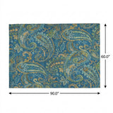5' X 8' Navy Blue And Teal Paisley Shag Washable Area Rug With UV Protection - HomeRoots - Flyclothing LLC