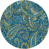 8' Navy Blue And Teal Paisley Shag Washable Round Rug With UV Protection - HomeRoots - Flyclothing LLC
