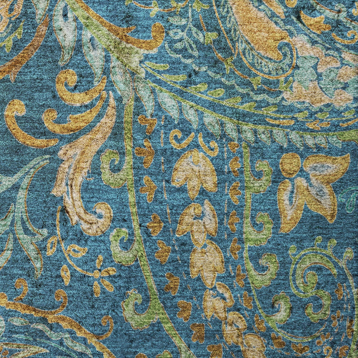 8' Navy Blue And Teal Paisley Shag Washable Round Rug With UV Protection - HomeRoots - Flyclothing LLC