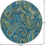 8' Navy Blue And Teal Paisley Shag Washable Round Rug With UV Protection - HomeRoots - Flyclothing LLC