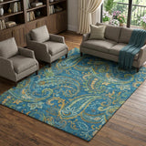 8' X 10' Navy Blue And Teal Paisley Shag Washable Area Rug With UV Protection - HomeRoots - Flyclothing LLC