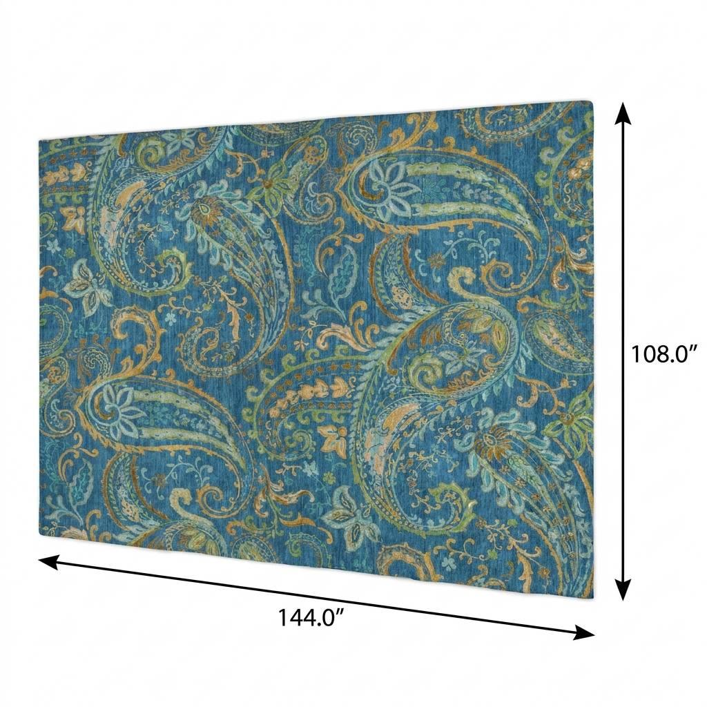 9' X 12' Navy Blue And Teal Paisley Shag Washable Area Rug With UV Protection - HomeRoots - Flyclothing LLC