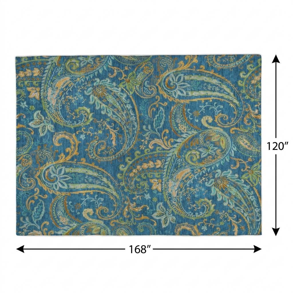 10' X 14' Navy Blue And Teal Paisley Shag Washable Area Rug With UV Protection - HomeRoots - Flyclothing LLC