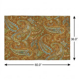 3' X 5' Orange And Teal Paisley Shag Washable Area Rug With UV Protection - HomeRoots - Flyclothing LLC