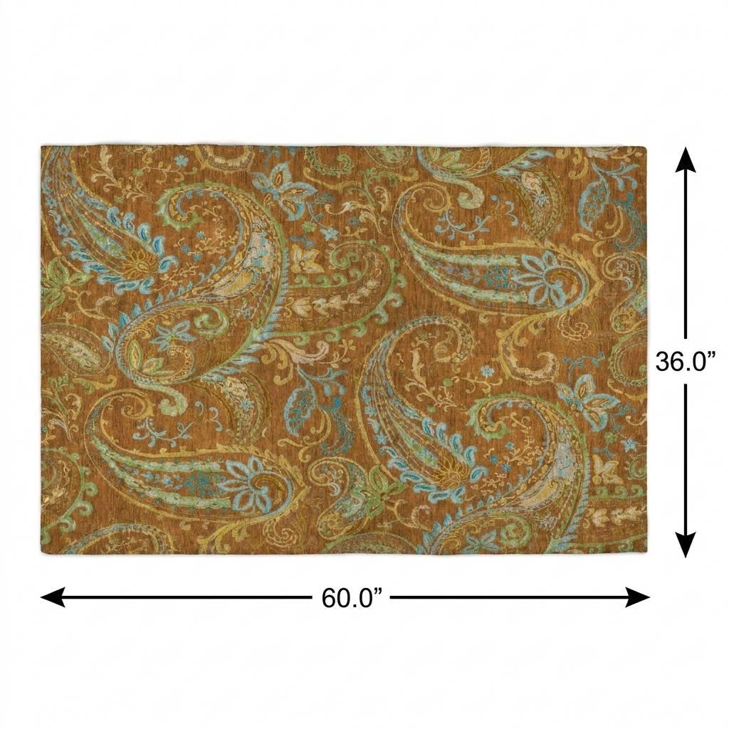 3' X 5' Orange And Teal Paisley Shag Washable Area Rug With UV Protection - HomeRoots - Flyclothing LLC