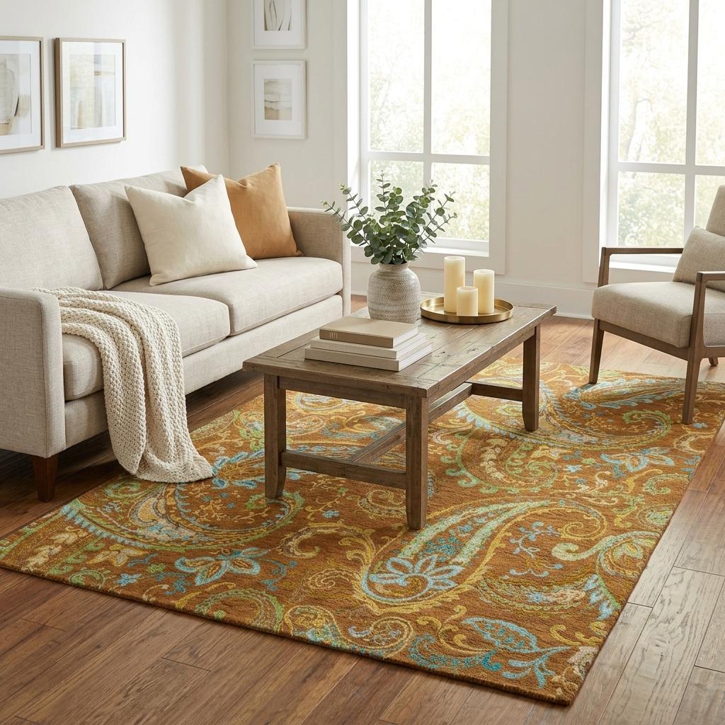 5' X 8' Orange And Teal Paisley Shag Washable Area Rug With UV Protection - HomeRoots - Flyclothing LLC