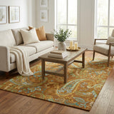 5' X 8' Orange And Teal Paisley Shag Washable Area Rug With UV Protection - HomeRoots - Flyclothing LLC