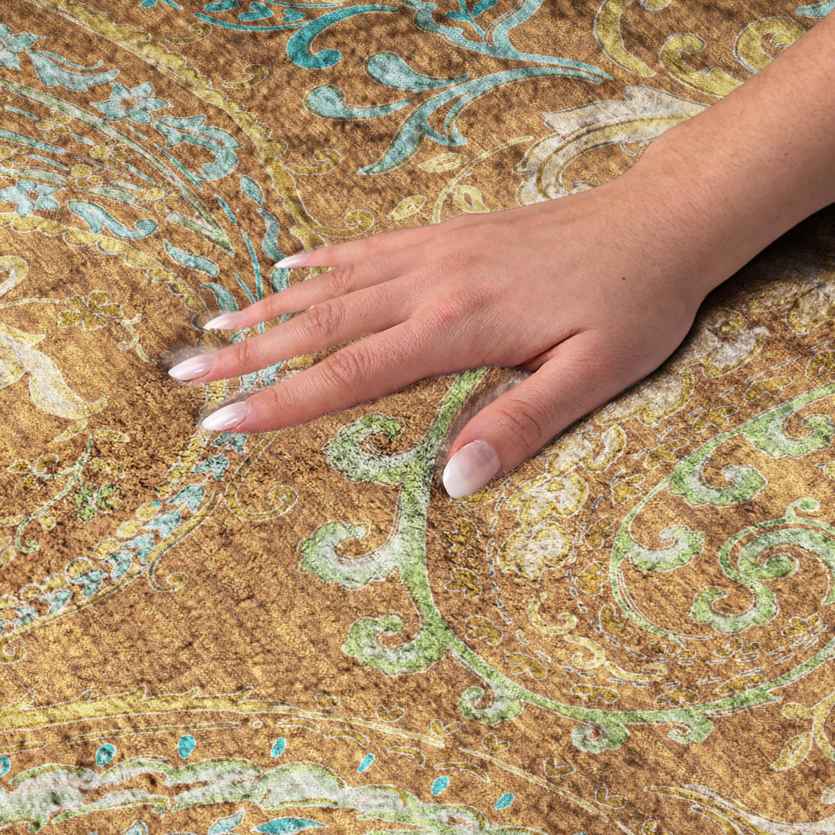5' X 8' Orange And Teal Paisley Shag Washable Area Rug With UV Protection - HomeRoots - Flyclothing LLC