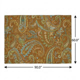 5' X 8' Orange And Teal Paisley Shag Washable Area Rug With UV Protection - HomeRoots - Flyclothing LLC