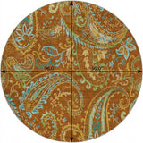 8' Orange And Teal Paisley Shag Washable Round Rug With UV Protection - HomeRoots - Flyclothing LLC