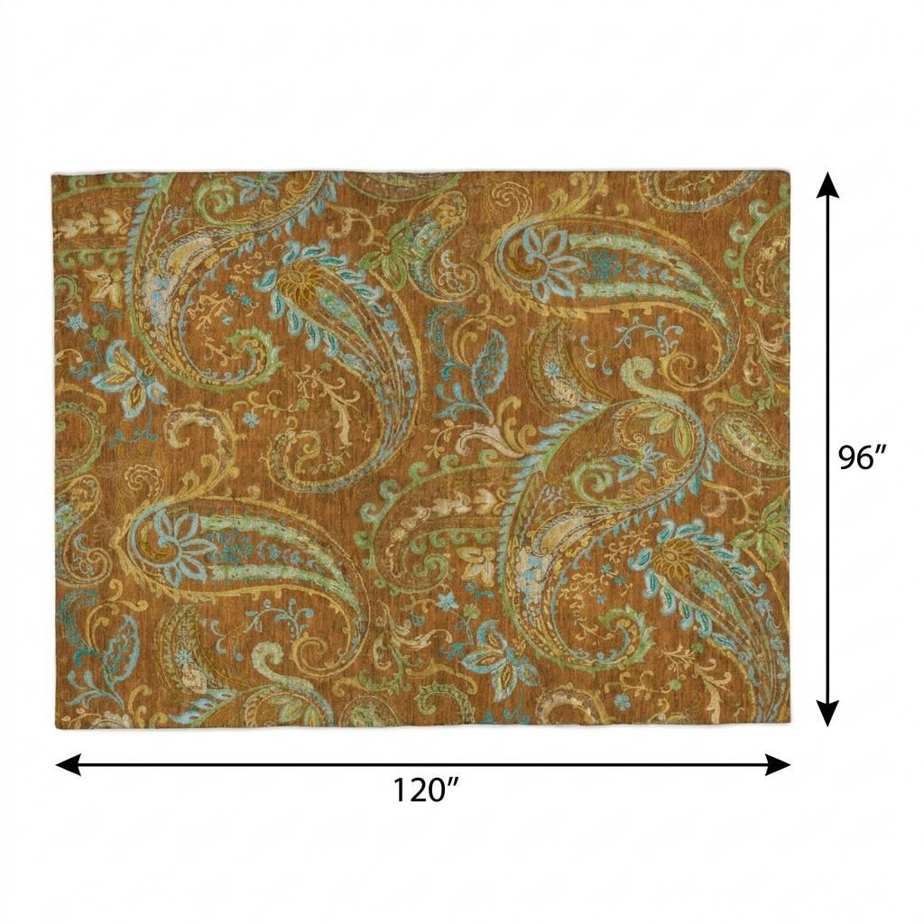 8' X 10' Orange And Teal Paisley Shag Washable Area Rug With UV Protection - HomeRoots - Flyclothing LLC
