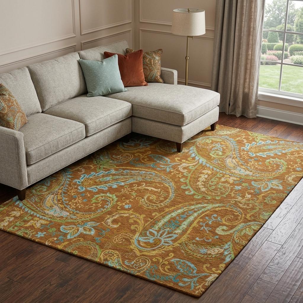 9' X 12' Orange And Teal Paisley Shag Washable Area Rug With UV Protection - HomeRoots - Flyclothing LLC