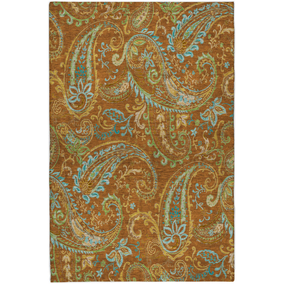 9' X 12' Orange And Teal Paisley Shag Washable Area Rug With UV Protection - HomeRoots - Flyclothing LLC