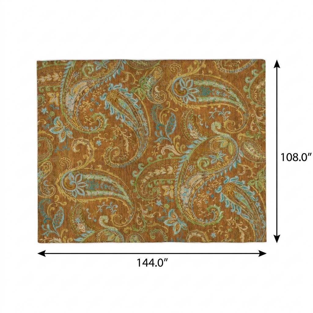 9' X 12' Orange And Teal Paisley Shag Washable Area Rug With UV Protection - HomeRoots - Flyclothing LLC