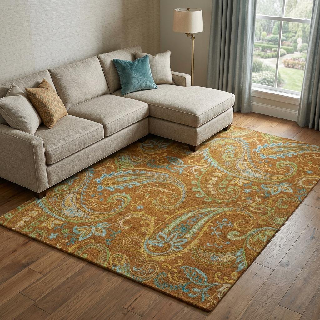 10' X 14' Orange And Teal Paisley Shag Washable Area Rug With UV Protection - HomeRoots - Flyclothing LLC