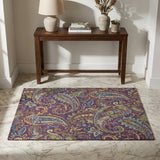 3' X 5' Purple And Teal Paisley Shag Washable Area Rug With UV Protection - HomeRoots - Flyclothing LLC