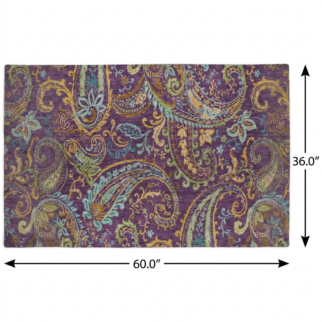 3' X 5' Purple And Teal Paisley Shag Washable Area Rug With UV Protection - HomeRoots - Flyclothing LLC