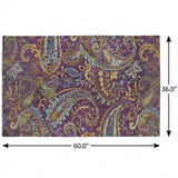 3' X 5' Purple And Teal Paisley Shag Washable Area Rug With UV Protection - HomeRoots - Flyclothing LLC