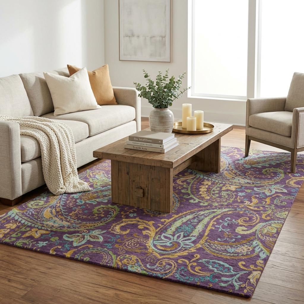 5' X 8' Purple And Teal Paisley Shag Washable Area Rug With UV Protection - HomeRoots - Flyclothing LLC