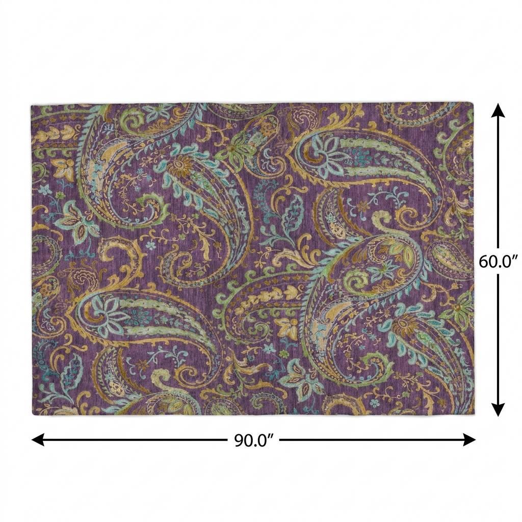 5' X 8' Purple And Teal Paisley Shag Washable Area Rug With UV Protection - HomeRoots - Flyclothing LLC
