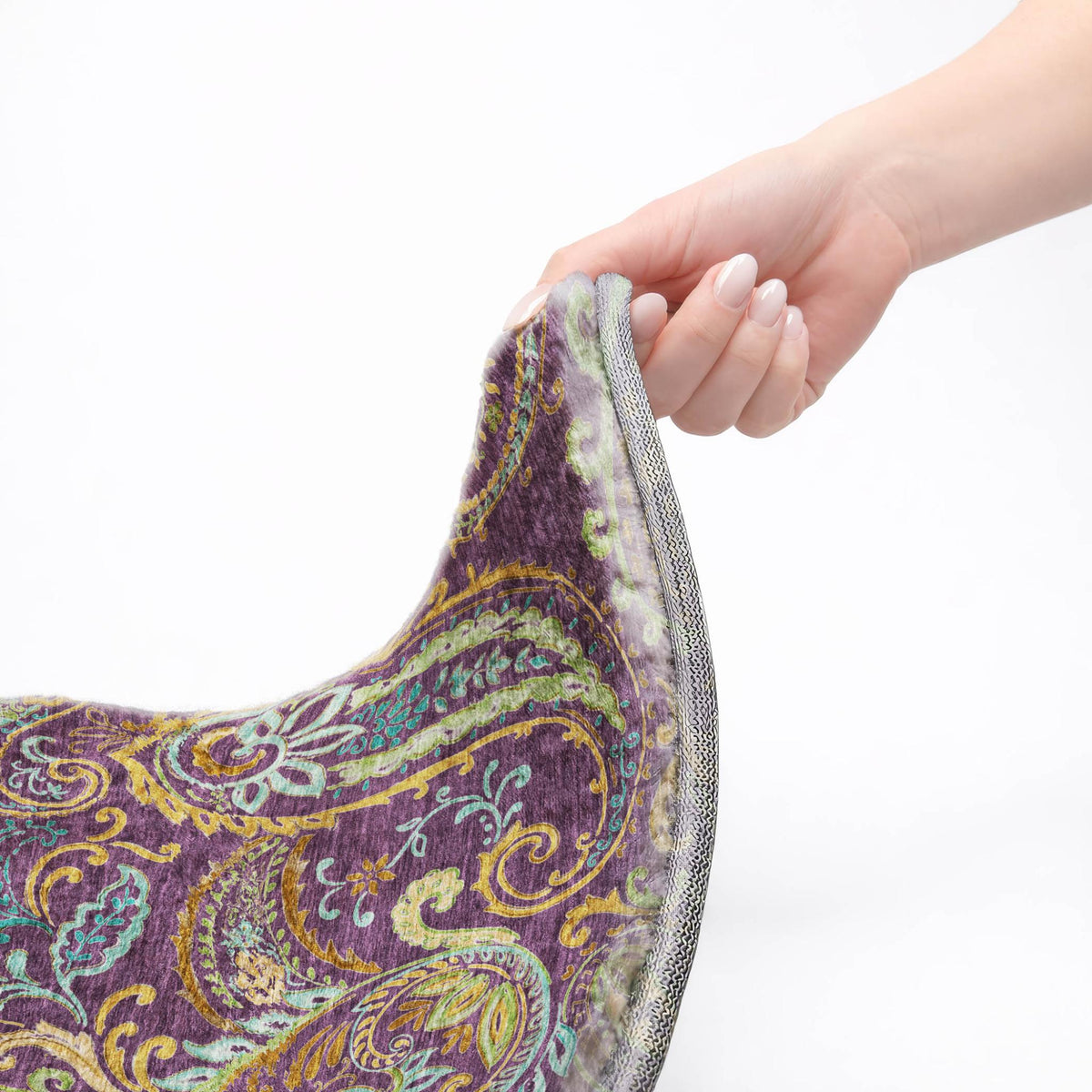 8' Purple And Teal Paisley Shag Washable Round Rug With UV Protection - HomeRoots - Flyclothing LLC