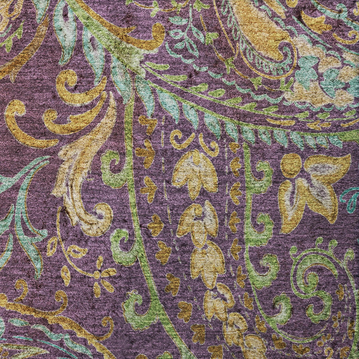 8' Purple And Teal Paisley Shag Washable Round Rug With UV Protection - HomeRoots - Flyclothing LLC
