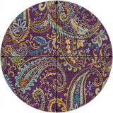 8' Purple And Teal Paisley Shag Washable Round Rug With UV Protection - HomeRoots - Flyclothing LLC