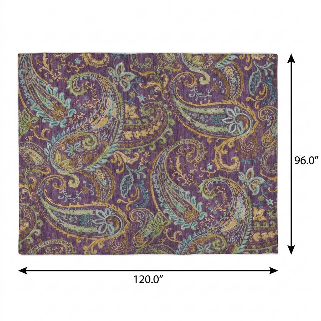8' X 10' Purple And Teal Paisley Shag Washable Area Rug With UV Protection - HomeRoots - Flyclothing LLC