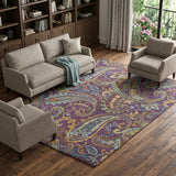 9' X 12' Purple And Teal Paisley Shag Washable Area Rug With UV Protection - HomeRoots - Flyclothing LLC