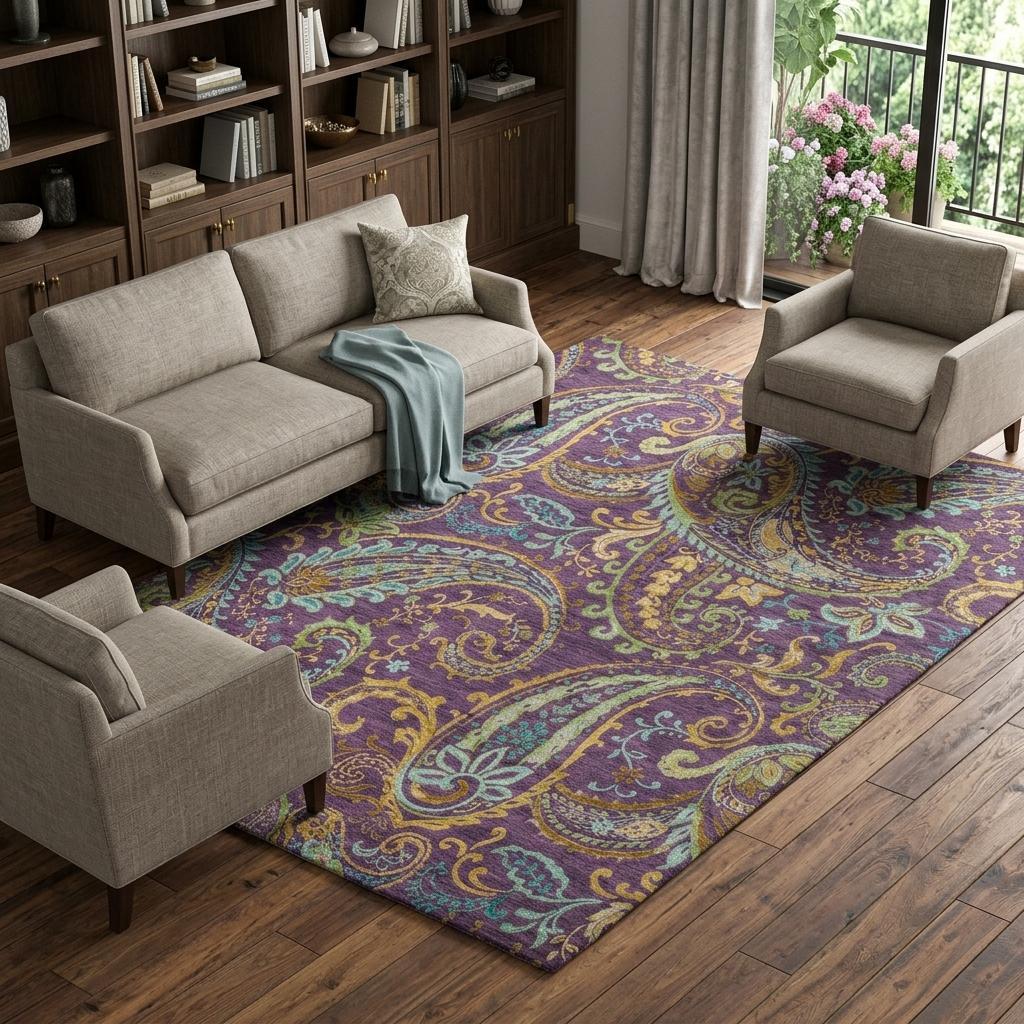 9' X 12' Purple And Teal Paisley Shag Washable Area Rug With UV Protection - HomeRoots - Flyclothing LLC