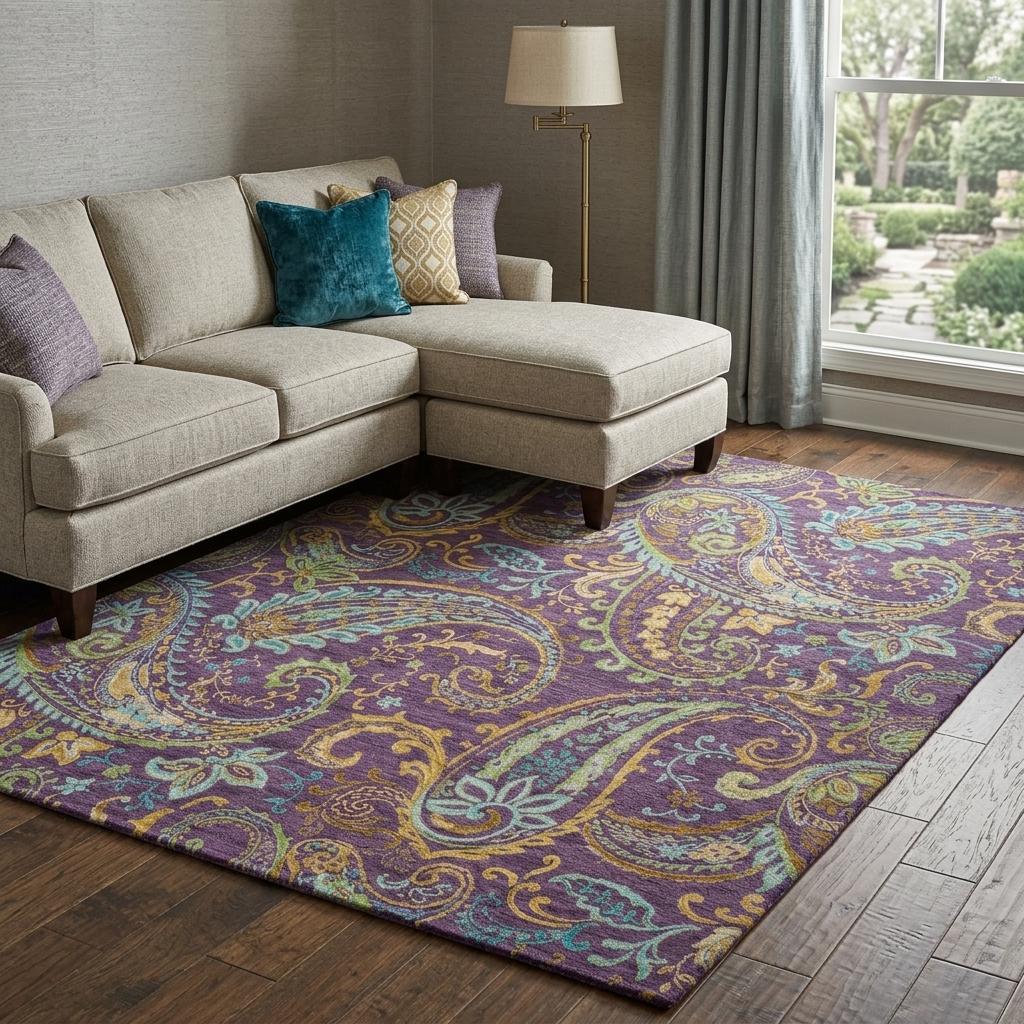 10' X 14' Purple And Teal Paisley Shag Washable Area Rug With UV Protection - HomeRoots - Flyclothing LLC