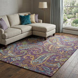 10' X 14' Purple And Teal Paisley Shag Washable Area Rug With UV Protection - HomeRoots - Flyclothing LLC