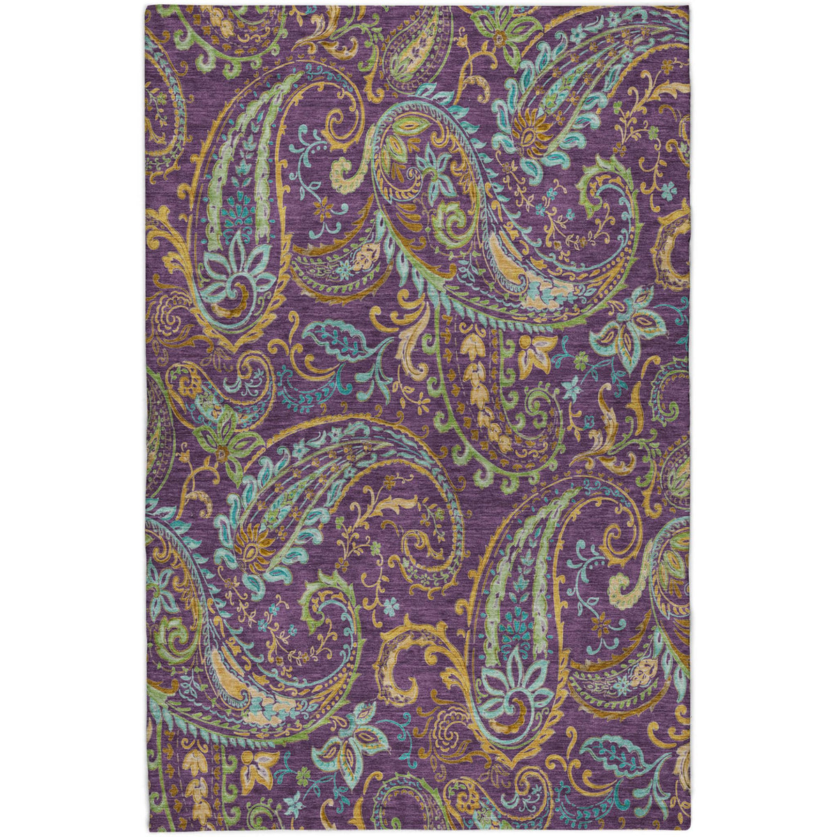 10' X 14' Purple And Teal Paisley Shag Washable Area Rug With UV Protection - HomeRoots - Flyclothing LLC