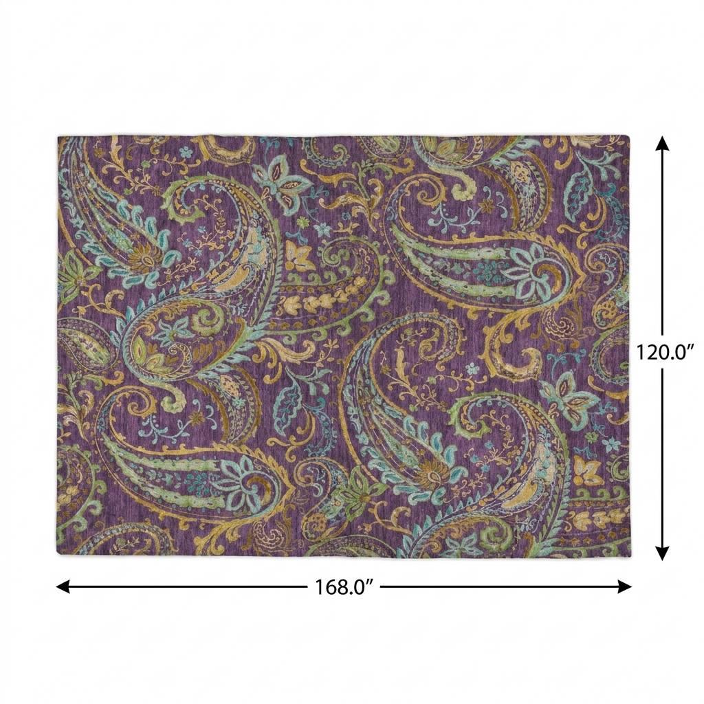 10' X 14' Purple And Teal Paisley Shag Washable Area Rug With UV Protection - HomeRoots - Flyclothing LLC