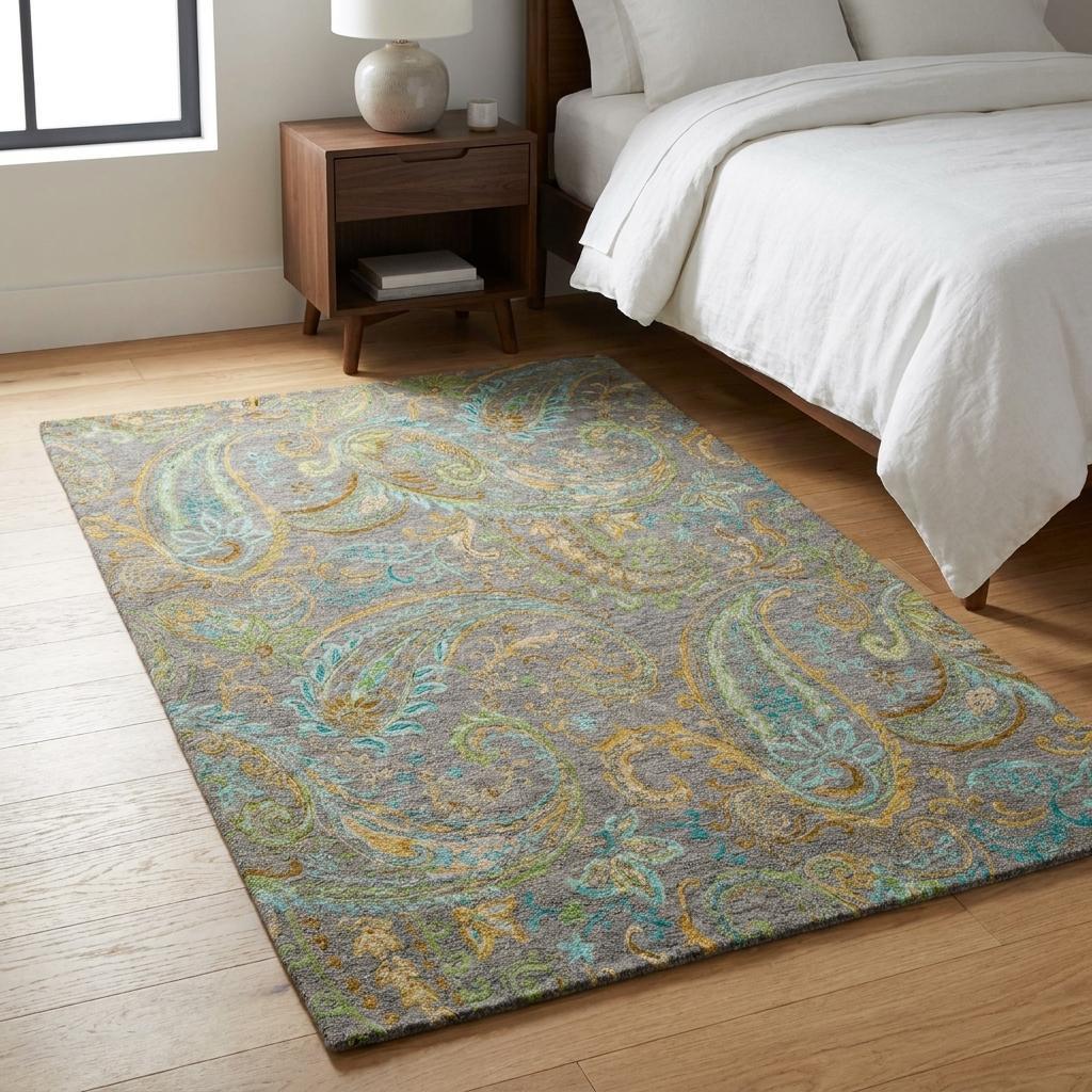 3' X 5' Taupe And Teal Paisley Shag Washable Area Rug With UV Protection - HomeRoots - Flyclothing LLC