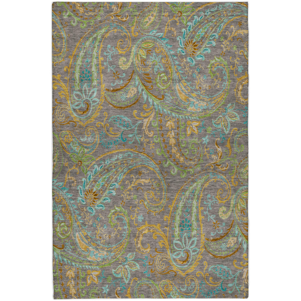 3' X 5' Taupe And Teal Paisley Shag Washable Area Rug With UV Protection - HomeRoots - Flyclothing LLC