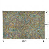3' X 5' Taupe And Teal Paisley Shag Washable Area Rug With UV Protection - HomeRoots - Flyclothing LLC