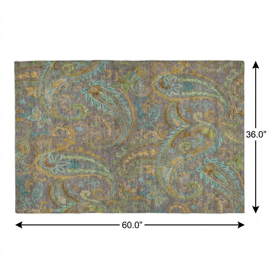 3' X 5' Taupe And Teal Paisley Shag Washable Area Rug With UV Protection - HomeRoots - Flyclothing LLC