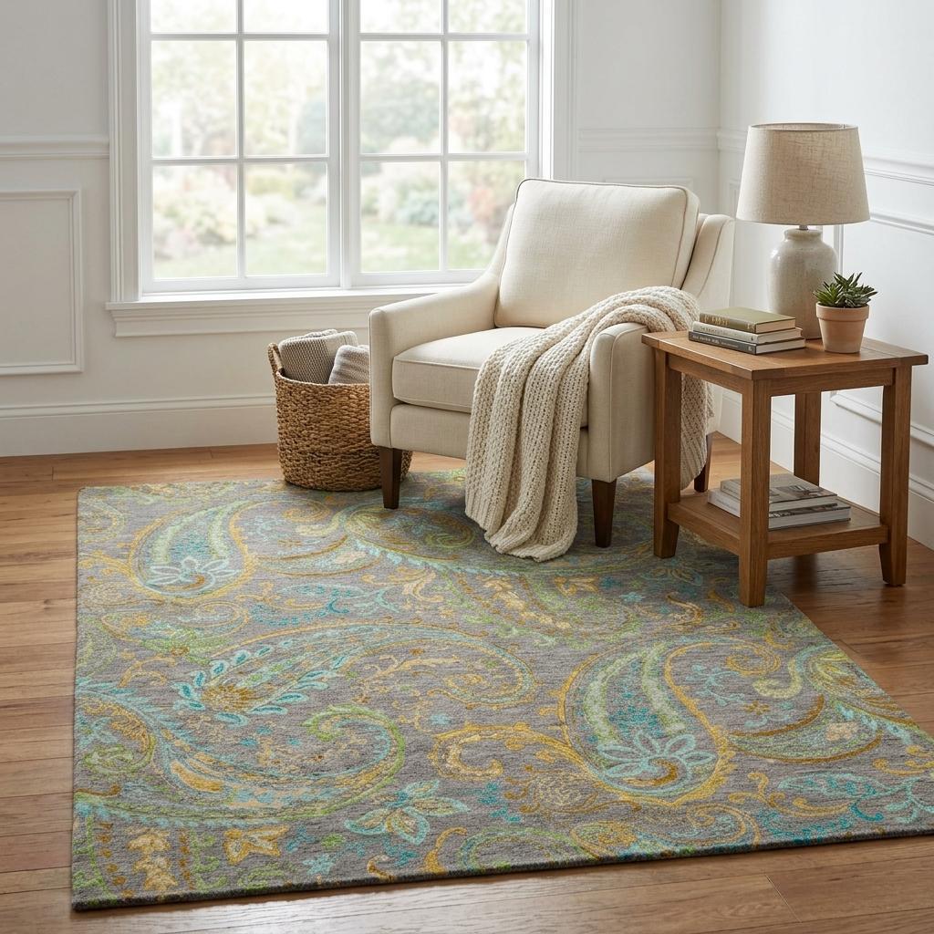 5' X 8' Taupe And Teal Paisley Shag Washable Area Rug With UV Protection - HomeRoots - Flyclothing LLC