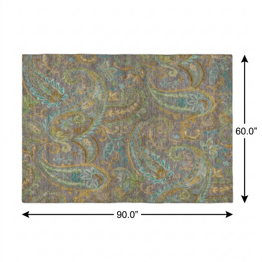 5' X 8' Taupe And Teal Paisley Shag Washable Area Rug With UV Protection - HomeRoots - Flyclothing LLC